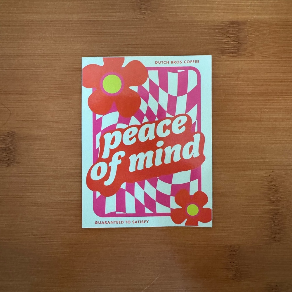 Dutch Bros Peace of Mind sticker Pink and Orange